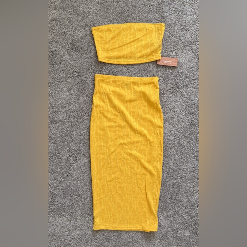 SHEIN Vibrant Yellow Strapless Skirt Set